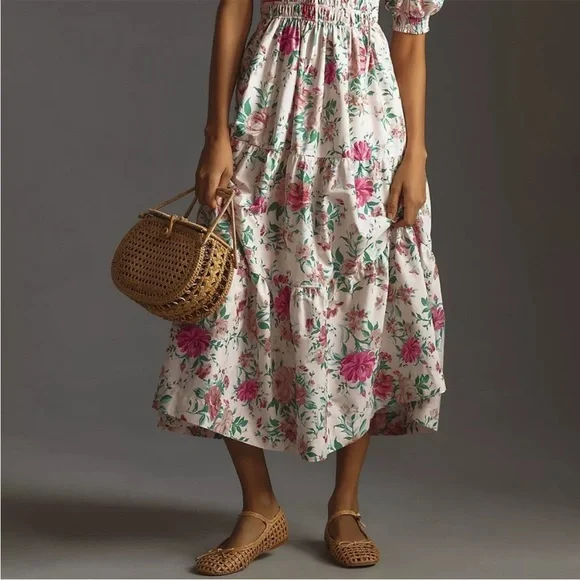 Anthropologie The Somerset Maxi Dress: Puff-Sleeve Edition Tiered Pockets  Cotton